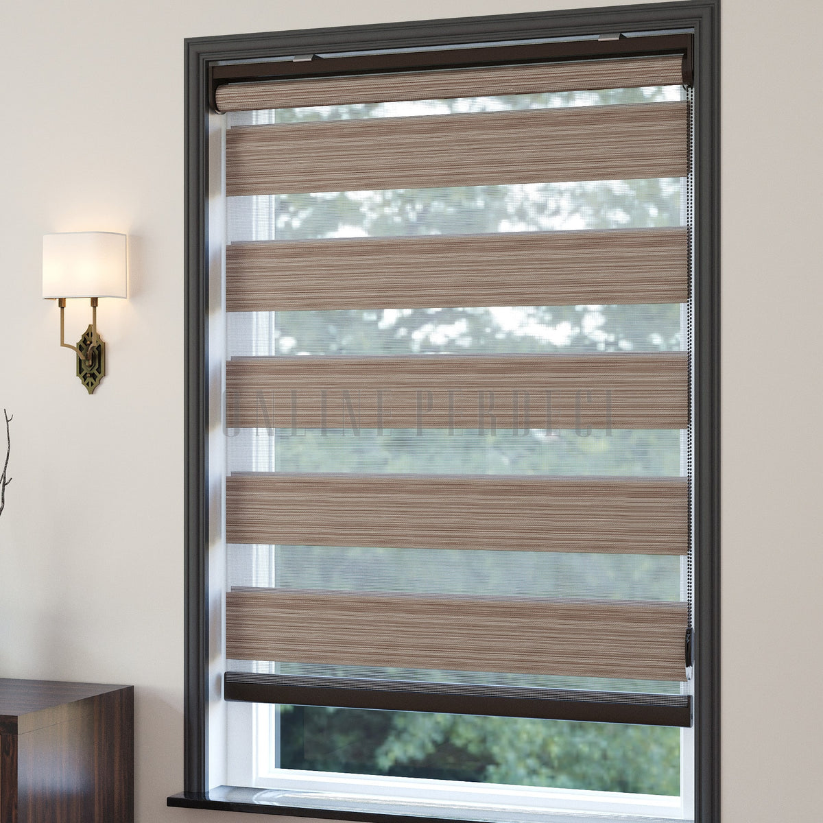Golvia Açık Kahverengi Blackout Zebra Perde