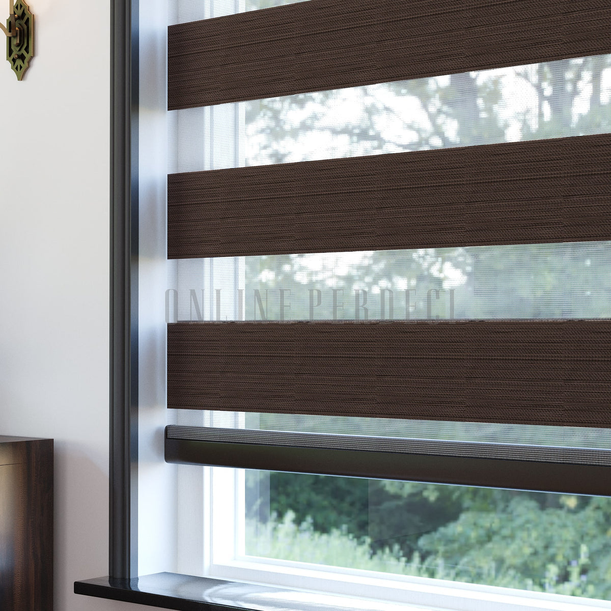 Golvia Kahverengi Blackout Zebra Perde