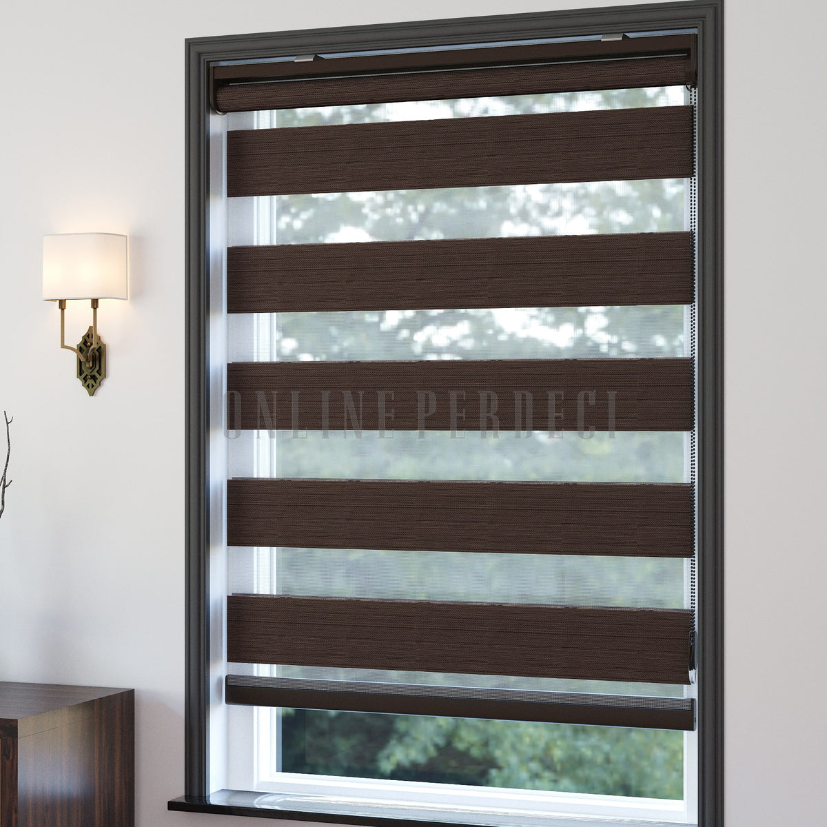 Golvia Kahverengi Blackout Zebra Perde