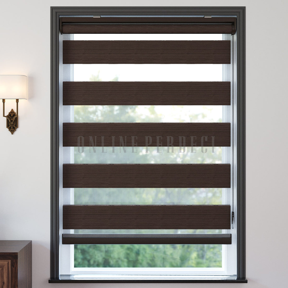 Golvia Kahverengi Blackout Zebra Perde