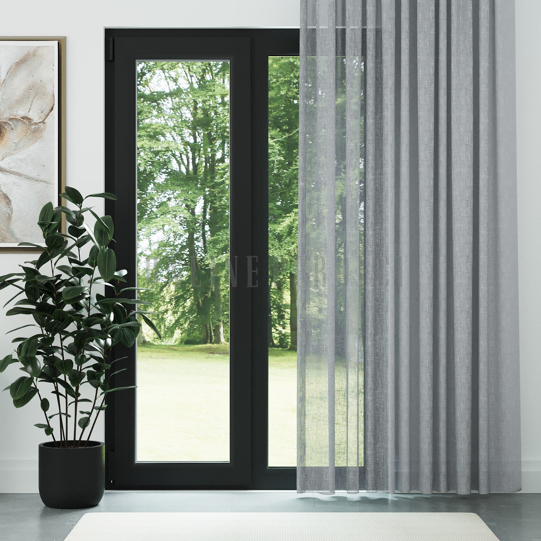 Gri Folded Keten Düz Tül Perde - Folima