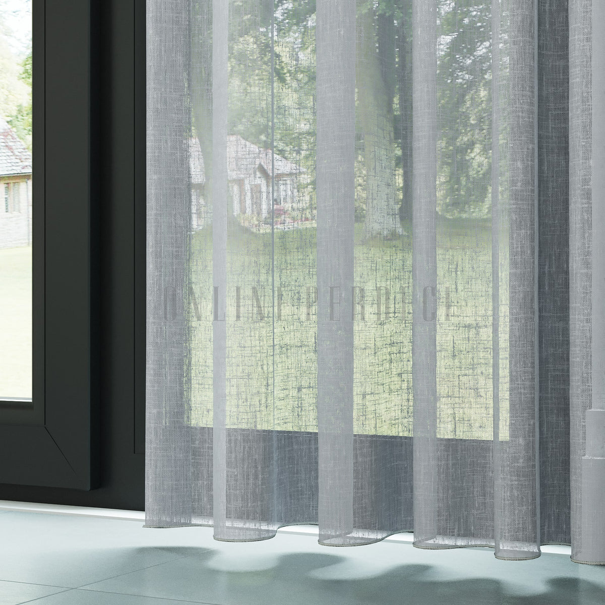 Gri Folded Keten Düz Tül Perde - Folima