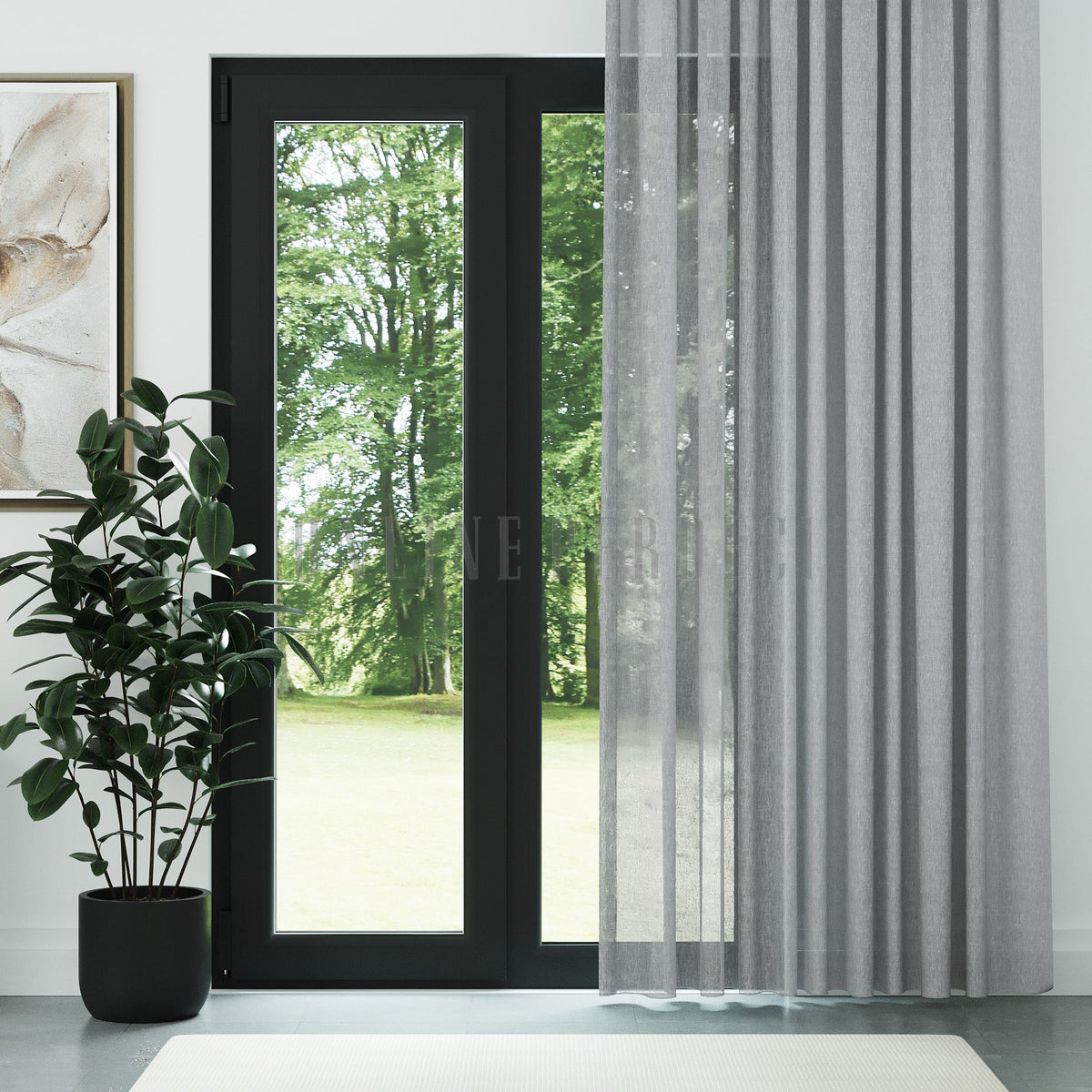 Gri Naturel Soft Keten Düz Tül Perde - Sumera
