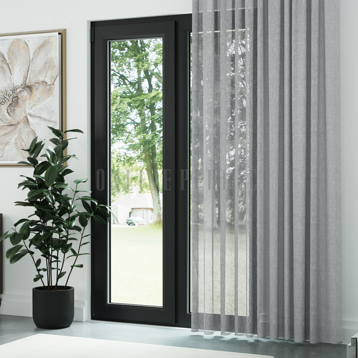 Gri Naturel Soft Keten Düz Tül Perde - Sumera