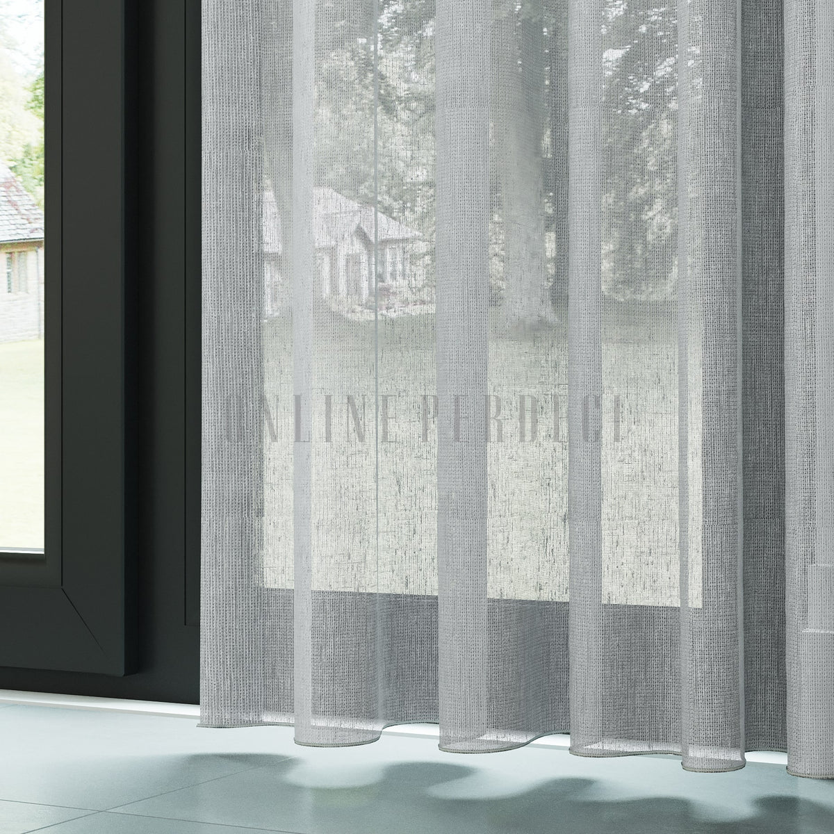 Gri Naturel Soft Keten Düz Tül Perde - Sumera