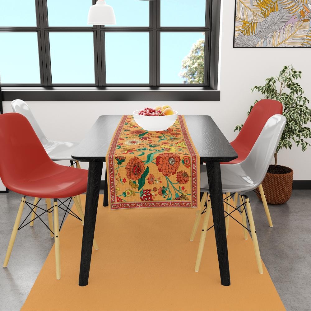 Turuncu Papatya Çiçekleri Desenli Masa Örtüsü 140x45 CM