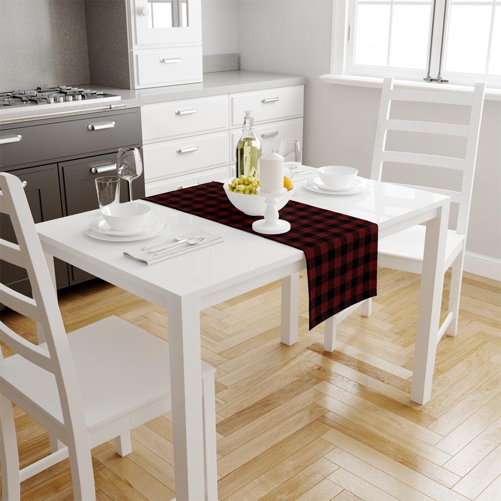 Kırmızı-Siyah Kare Runner 140x45CM