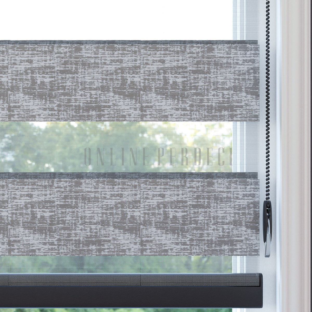 Lonvia Gri Desenli Zebra Perde