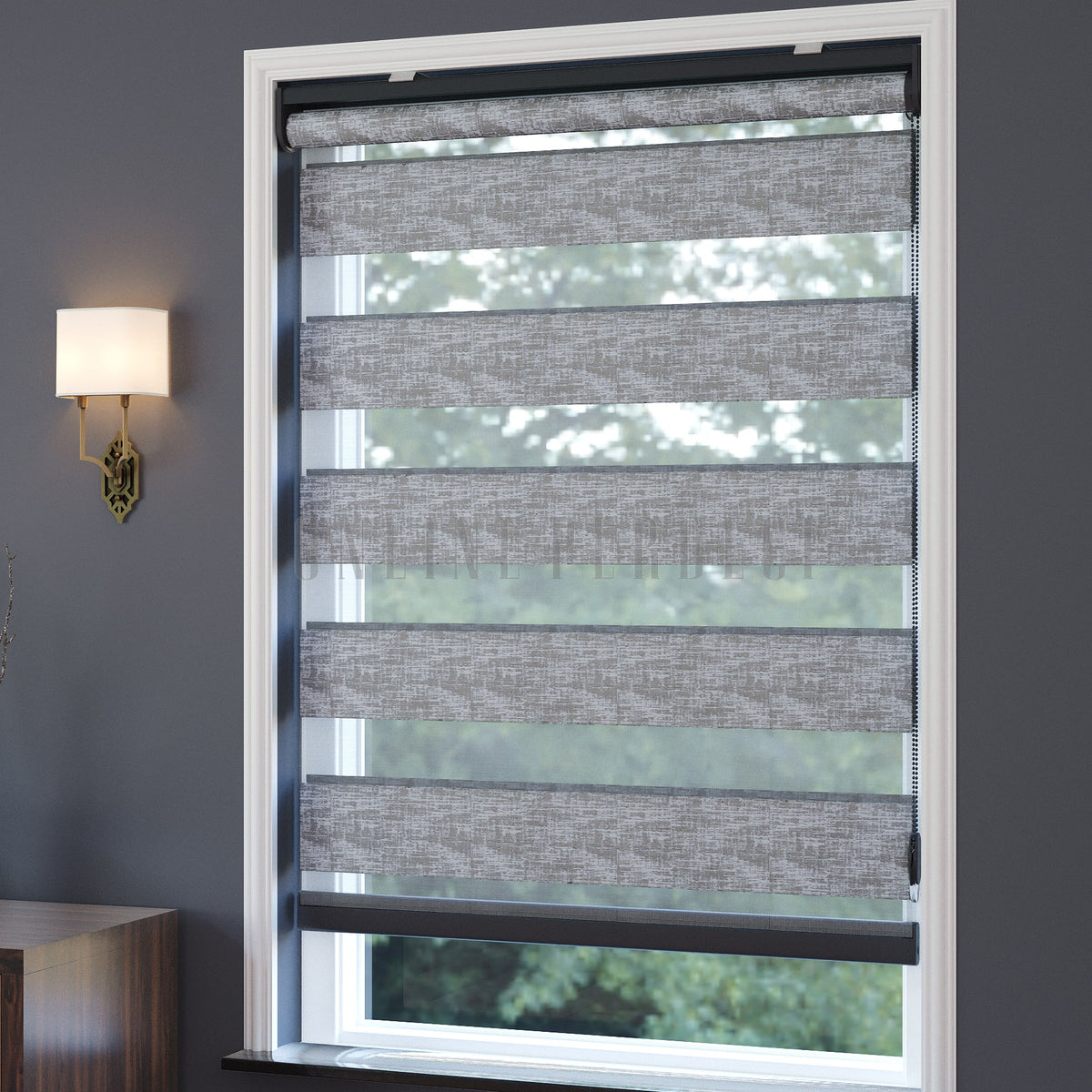 Lonvia Gri Desenli Zebra Perde