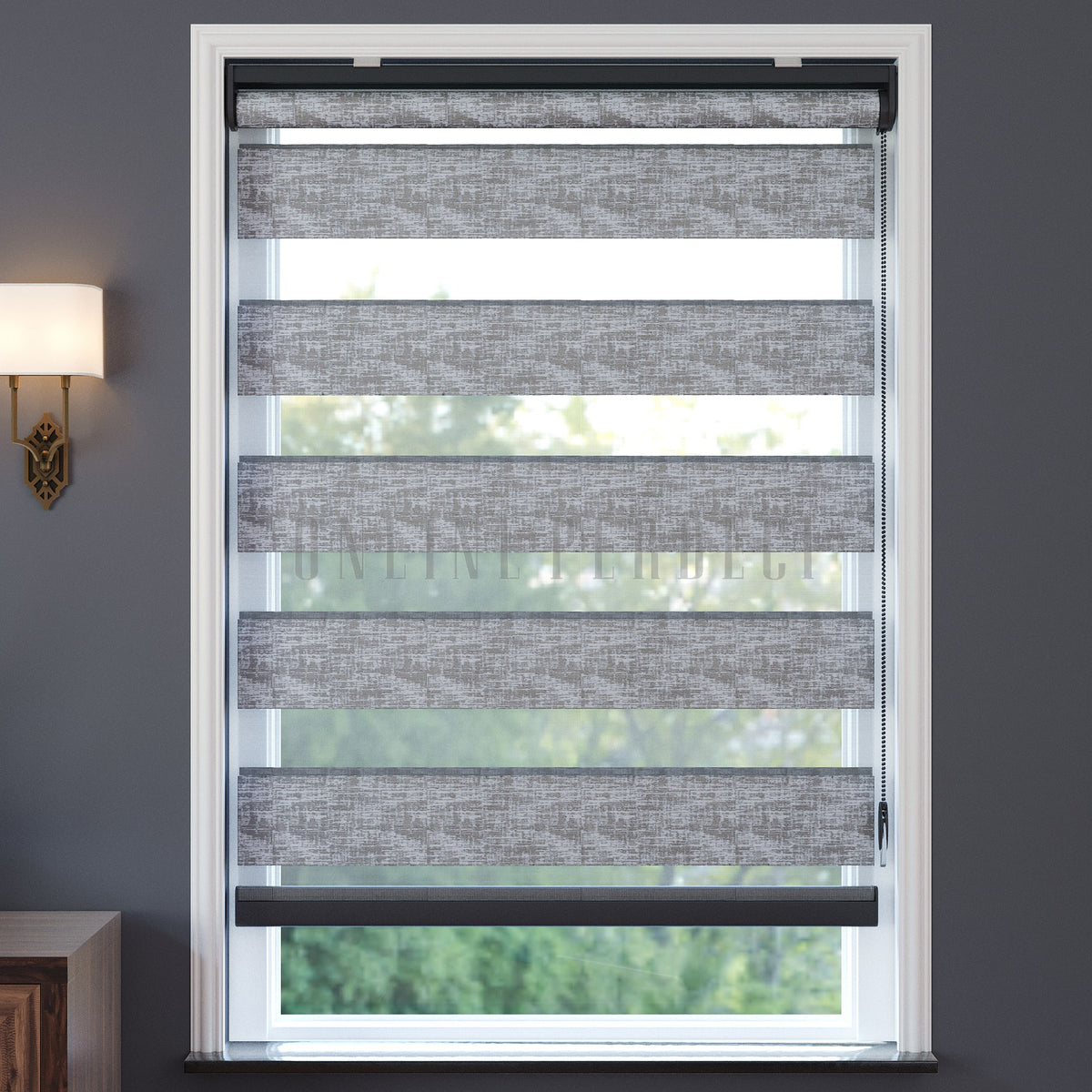 Lonvia Gri Desenli Zebra Perde