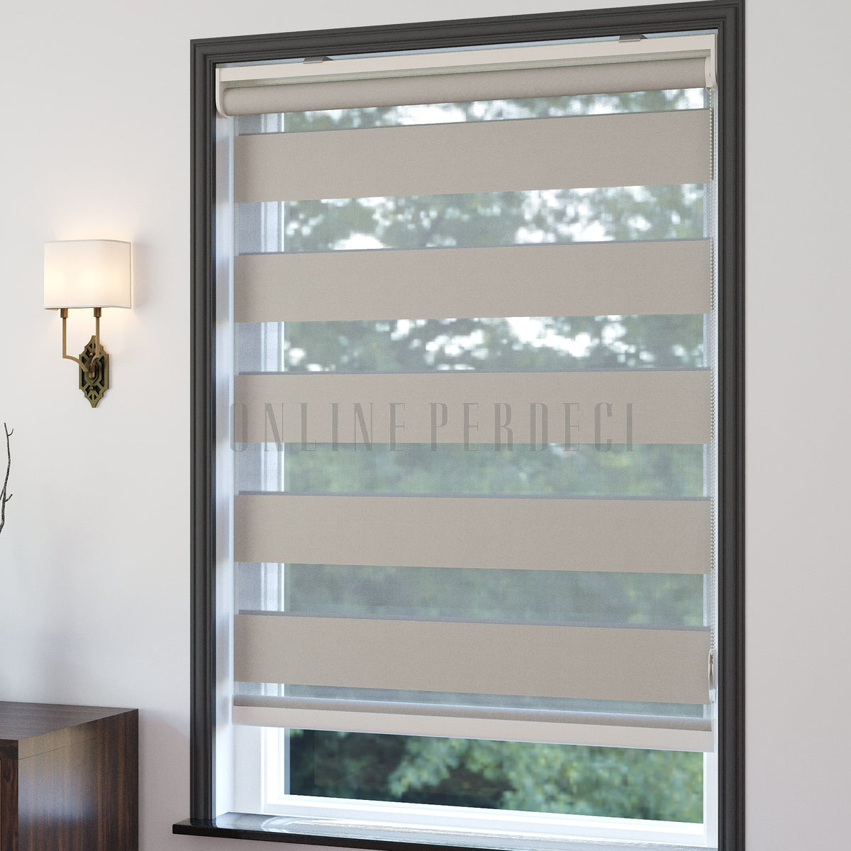 Misra Koyu krem Blackout Zebra Perde