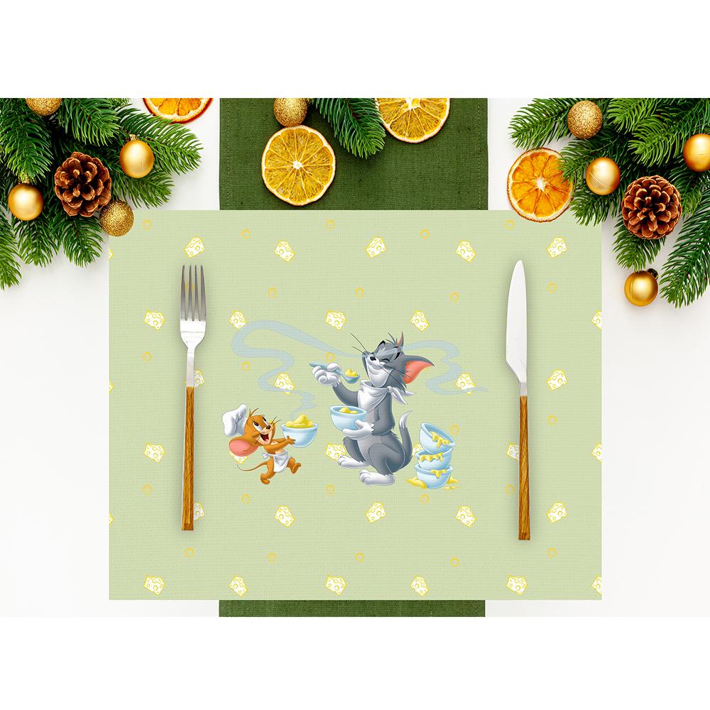Yeşil Tom &amp; Jerry Kumaş Amerikan Servis 4'lü Takım 35X50CM