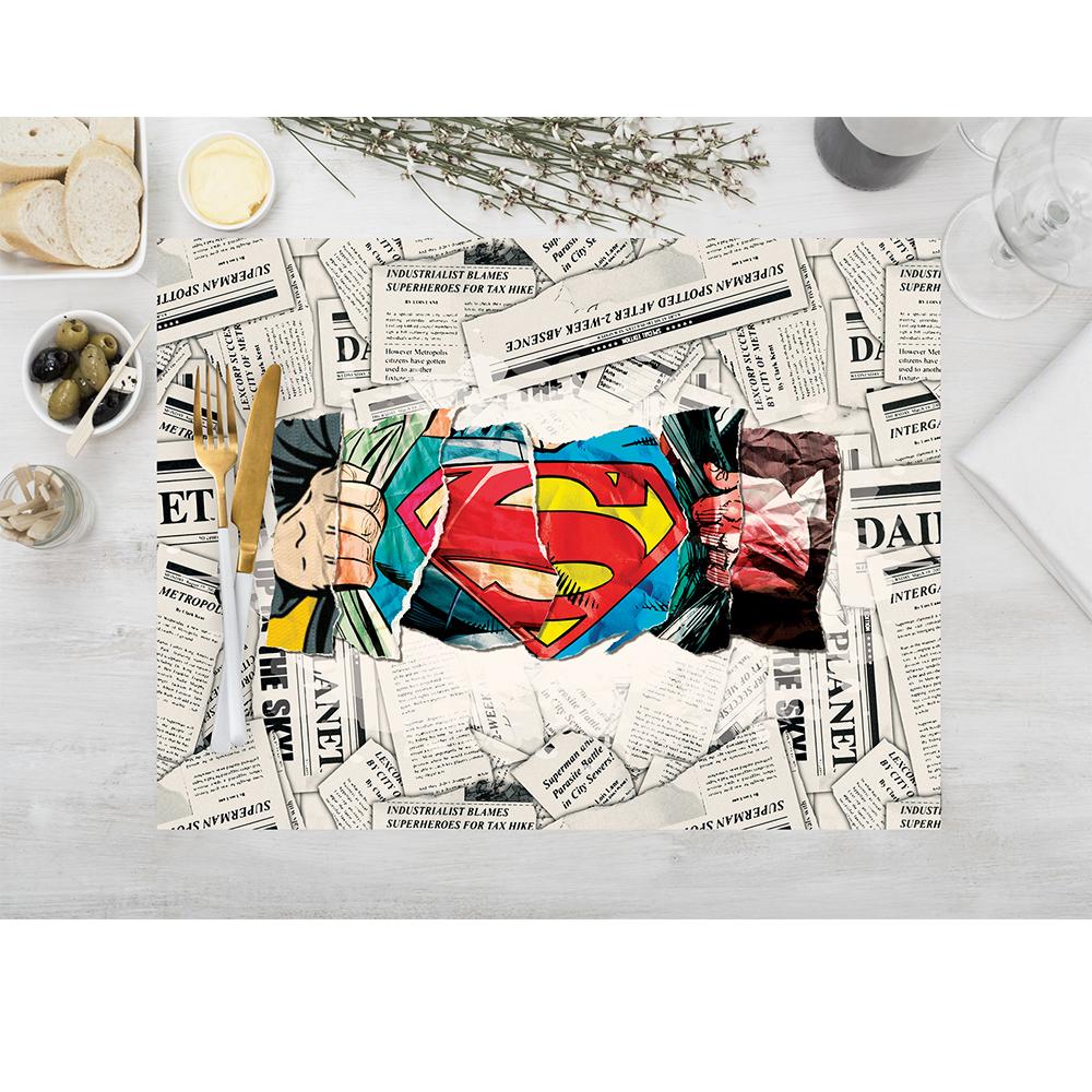 Superman Temalı Retro Gazete Desenli Amerikan Servis – 4'lü Set 30x50 cm