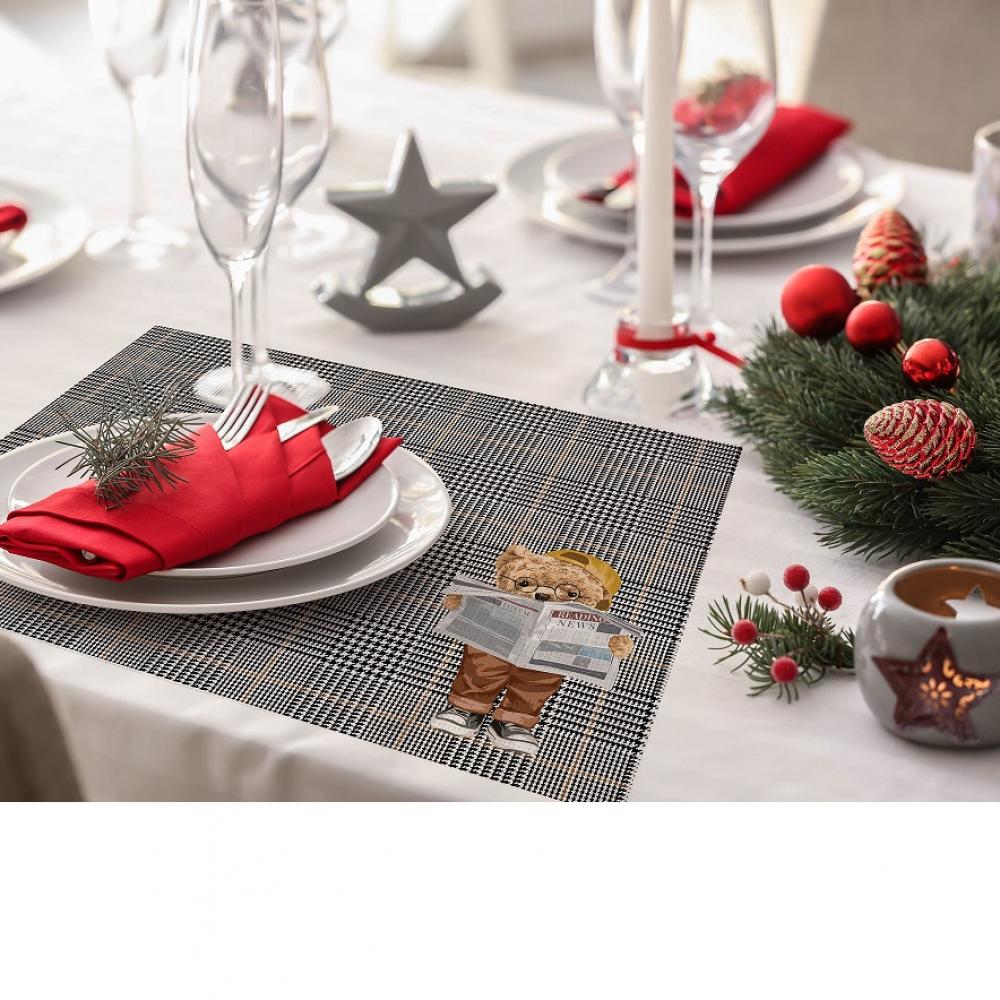 Teddy Gazette Ekose Desenli Ayıcık Baskılı Amerikan Servis – 4'lü Set (35x50 cm)